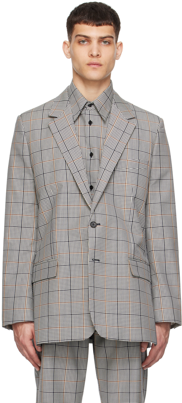 MARNI チェック テーラードジャケット サイズ48 マルニ ヴァージンウールチェックジャケット ブラック (MARNI