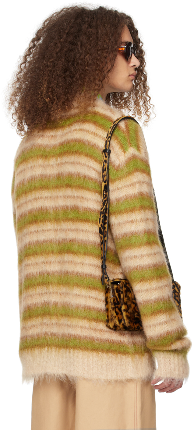 Marni Brushed Cardigan In Striped Mohair In Rgw26 Light Camel