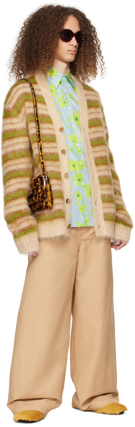 Marni Brushed Cardigan In Striped Mohair In Rgw26 Light Camel