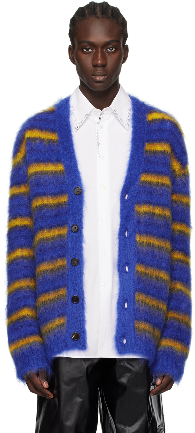 Shop Marni Blue Iconic Stripes Cardigan In Royal Rgb56