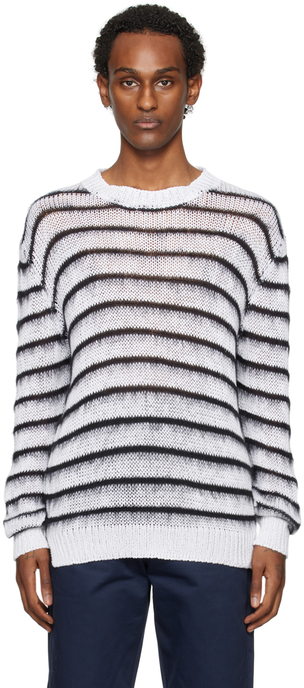 Marni White Stripe Sweater In Rgw01 Lily White