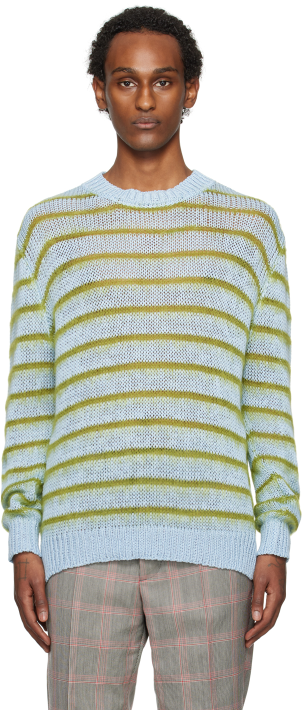 Shop Marni Blue Stripe Sweater In Rgb50 Iris Blue
