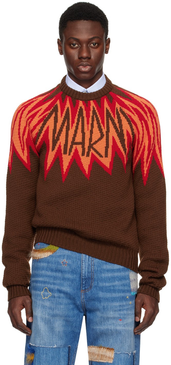 Shop Marni Brown & Orange Fire Island Sweater In 00m71 Chestnut
