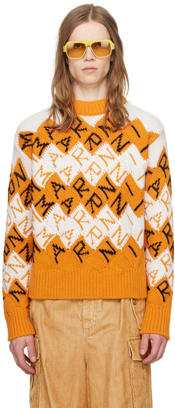 Shop Marni Orange & White Jacquard Sweater In Blr31 Light Orange