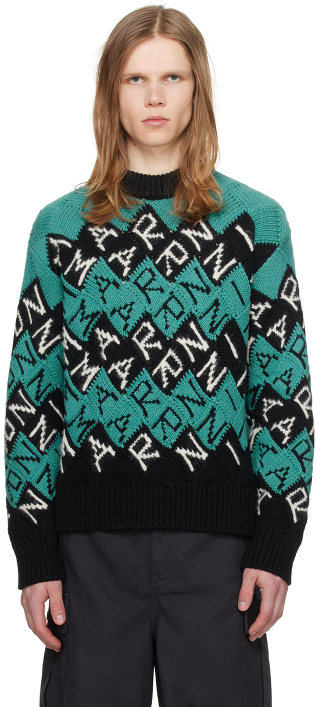 Shop Marni Blue & Black Jacquard Sweater In Bln99 Black