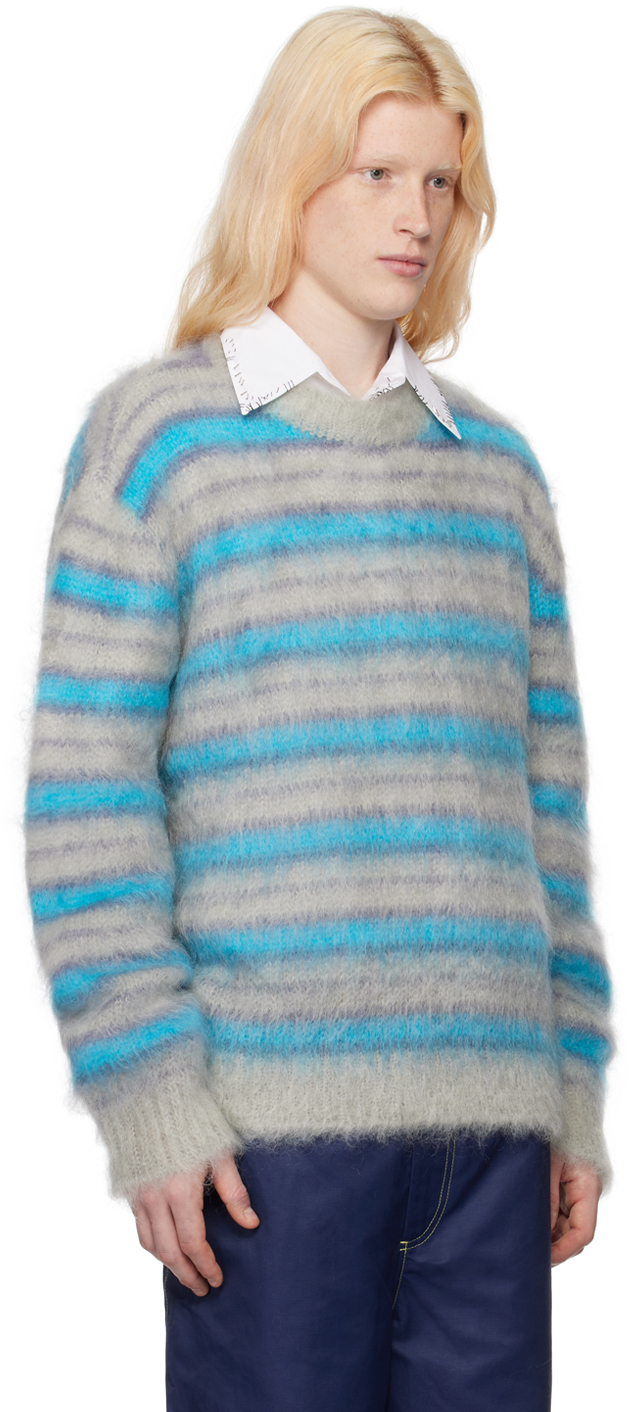 Shop Marni Gray & Blue Striped Sweater In Titanium Rgn07