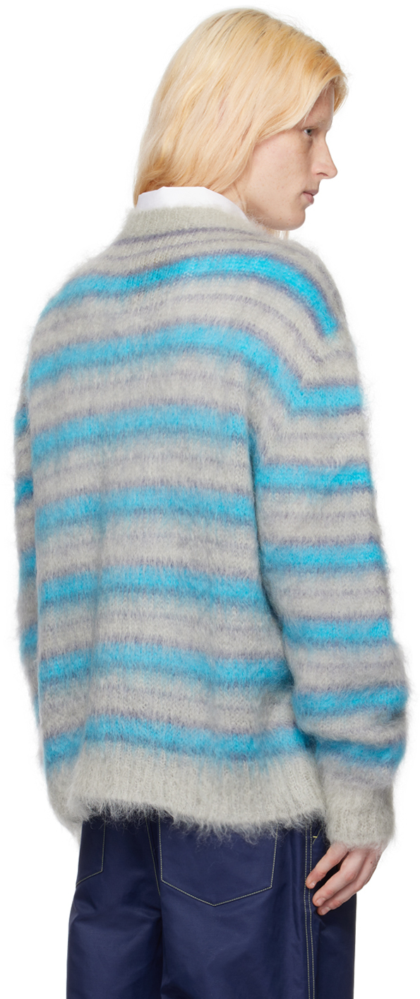 Shop Marni Gray & Blue Striped Sweater In Titanium Rgn07