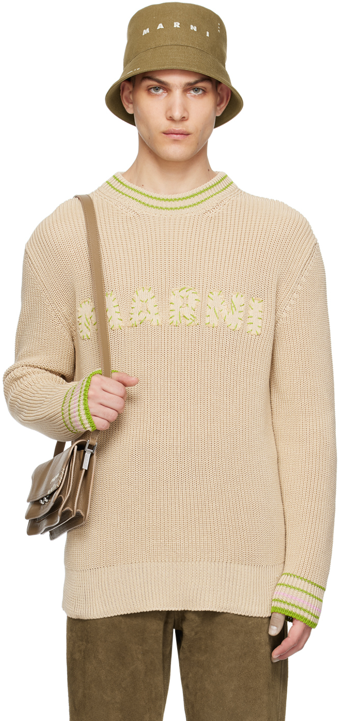 Shop Marni Beige Patches Sweater In 00w06 Ivory