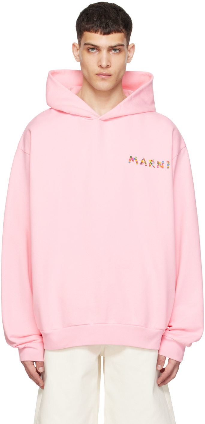 Shop Marni Pink Printed Hoodie In Cbc16 Magnolia