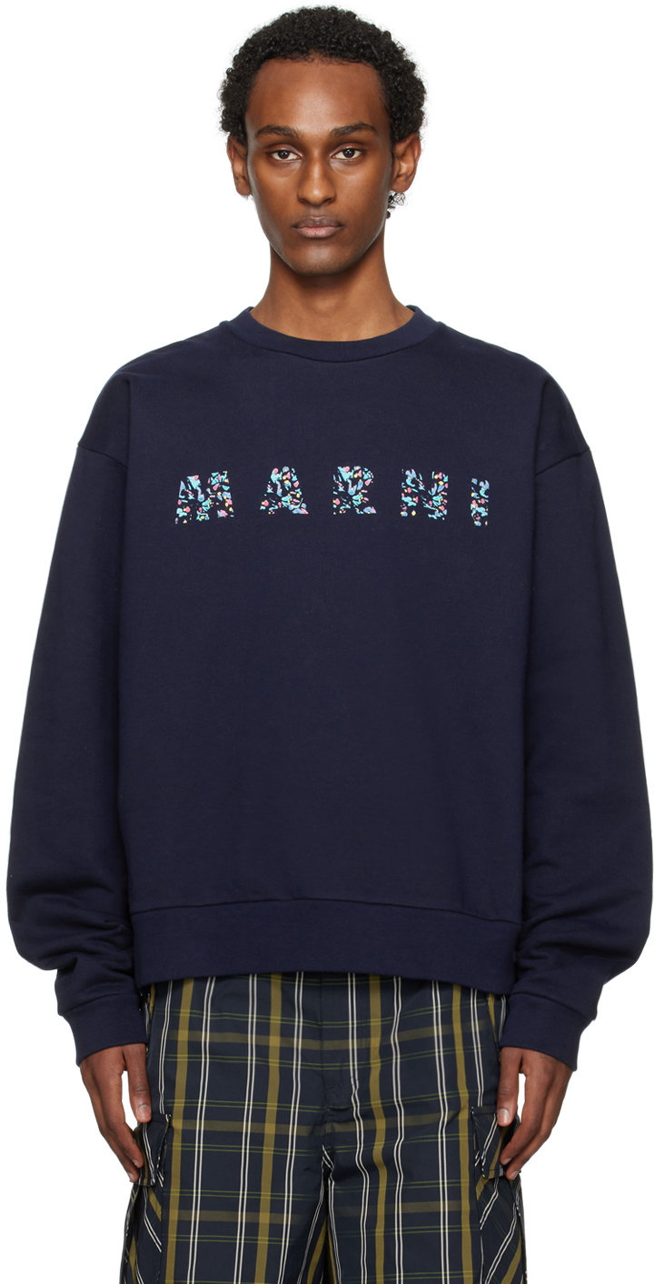 Shop Marni Navy Oversized Sweatshirt In Flb95 Blue Kyanite