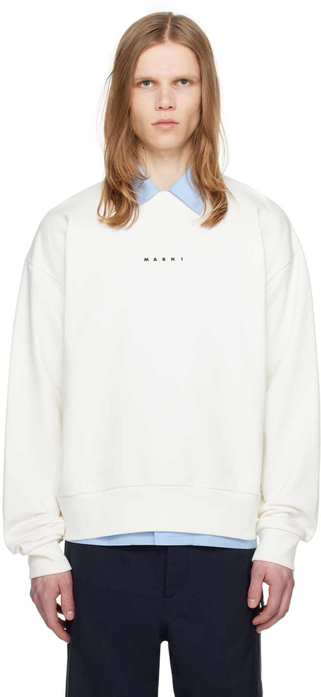 Shop Marni White Printed Sweatshirt In L2w02 Natural White