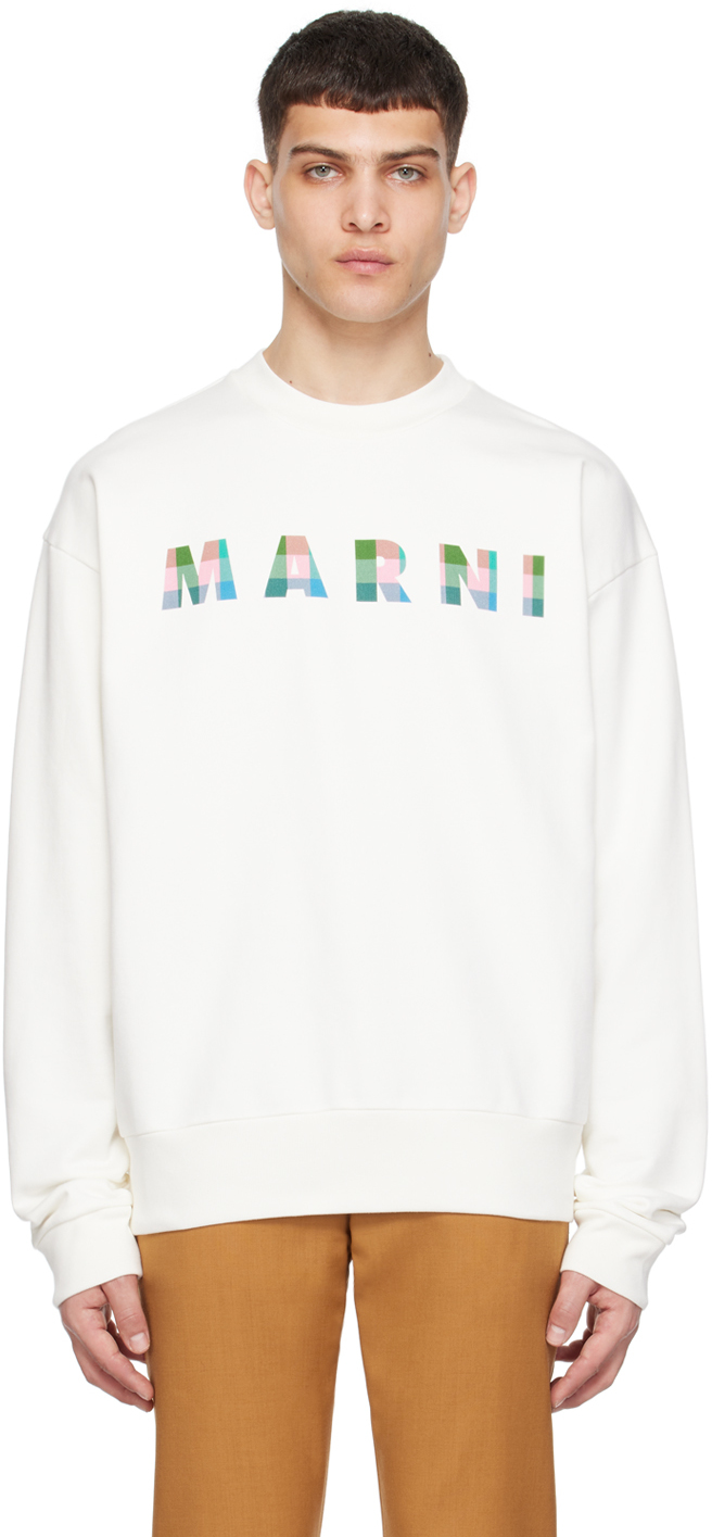 Shop Marni Off-white Printed Sweatshirt In Gow02 Natural White