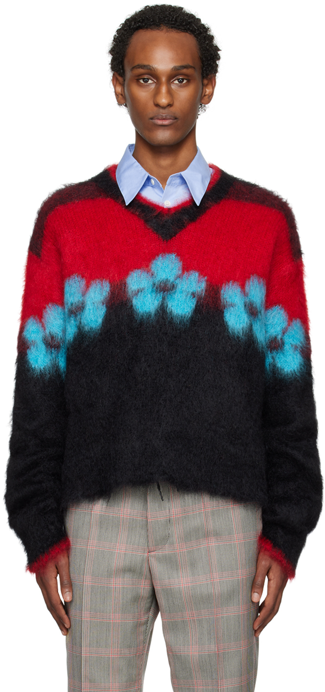 Shop Marni Black Fuzzy Wuzzy Flowers Sweater In Fln99 Black