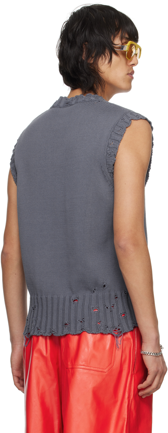 Marni Distressed V-neck Knit Vest In 00b72 Steel