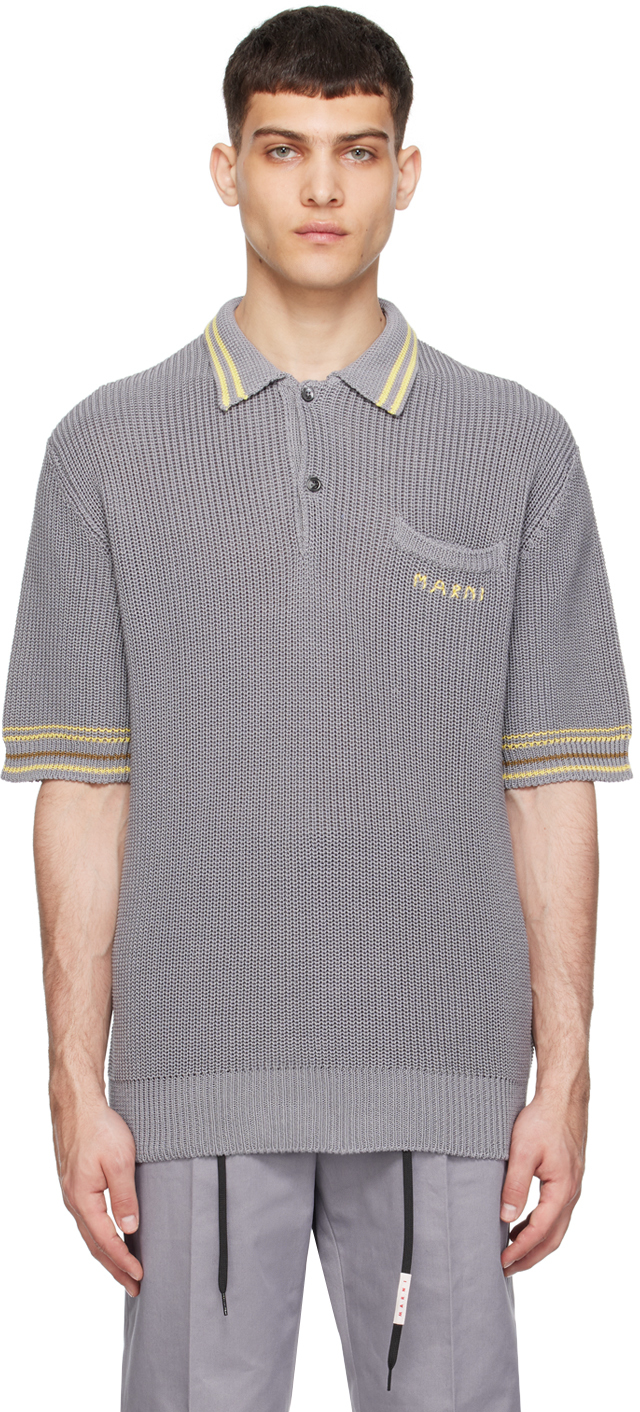 Shop Marni Gray Embroidered Polo In 00n30 Mercury