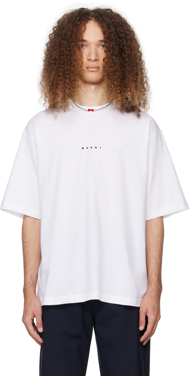 Shop Marni White Printed T-shirt In Low01 Lily White