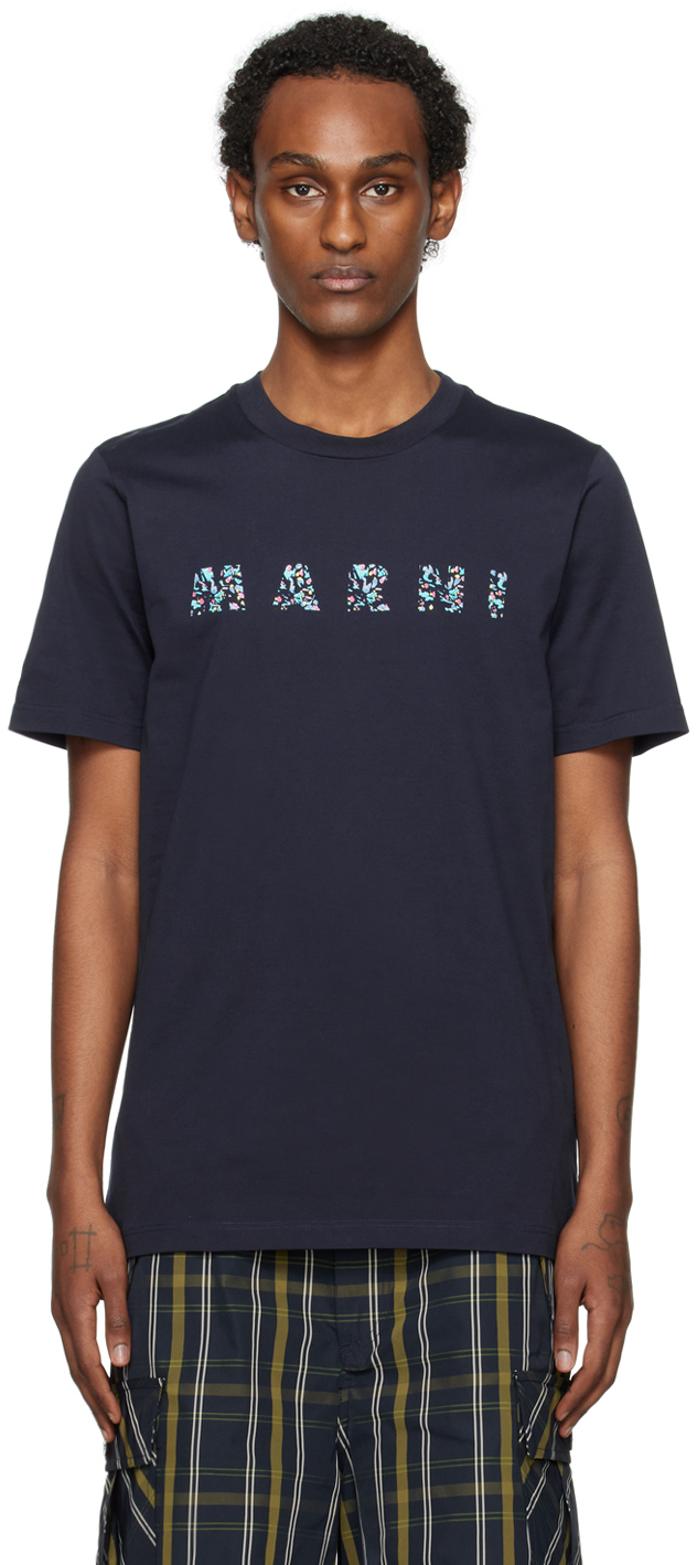 Marni Navy Crewneck T-shirt In Flb99 Blublack