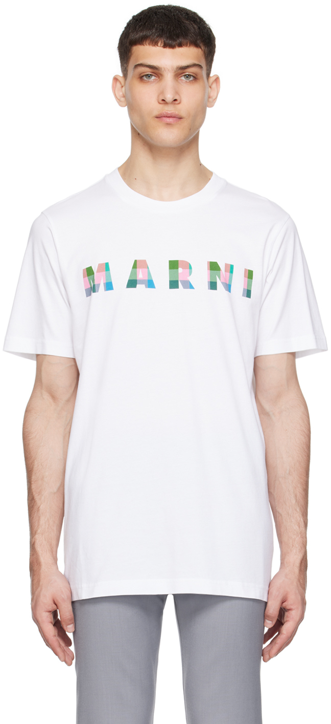 Shop Marni White Printed T-shirt In Gow01 Lily White