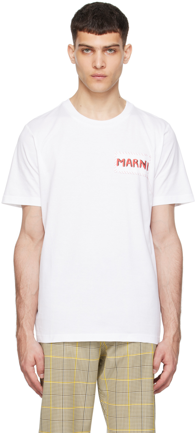 Shop Marni White Patch T-shirt In 00w01 Lily White