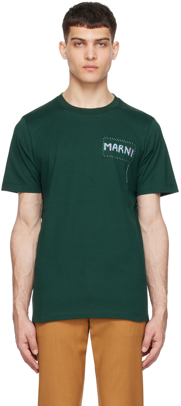 Shop Marni Green Patch T-shirt In 00v89 Sphericalgreen