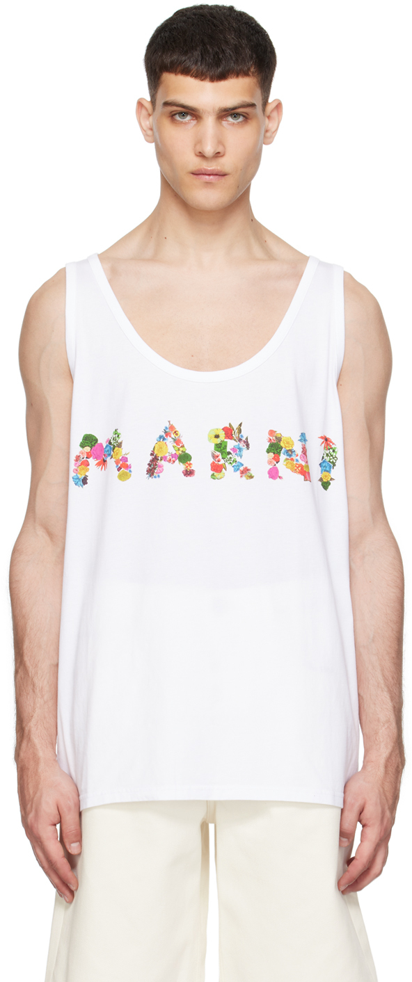 Shop Marni White Printed Tank Top In Cbw01 Lily White