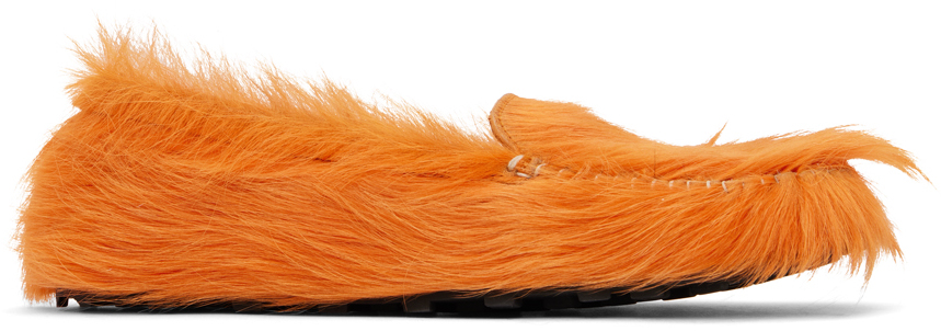 Shop Marni Orange Calf-hair Moc Loafers In 00r09 Pumpkin