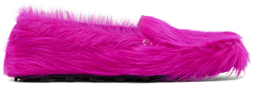 Shop Marni Pink Calf-hair Moc Loafers In 00c57 Fuchsia