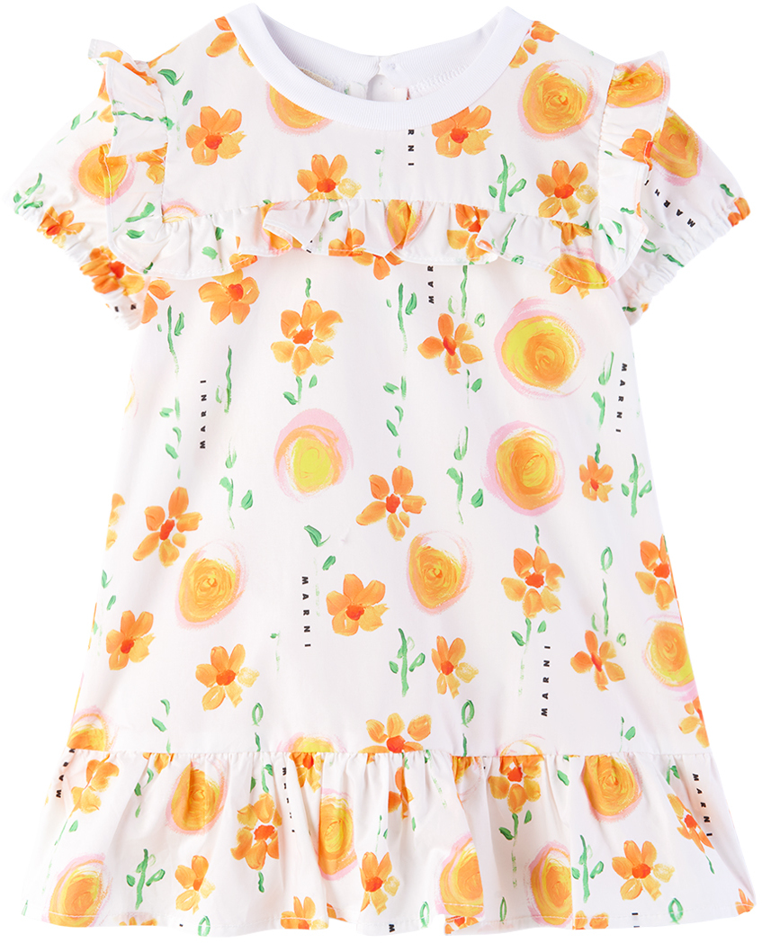 Marni Babies' Sunny Day Floral-print Cotton Dress In White