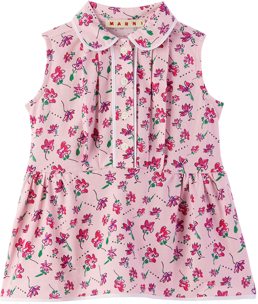 Shop Marni Baby Pink Floral Dress In 0m340