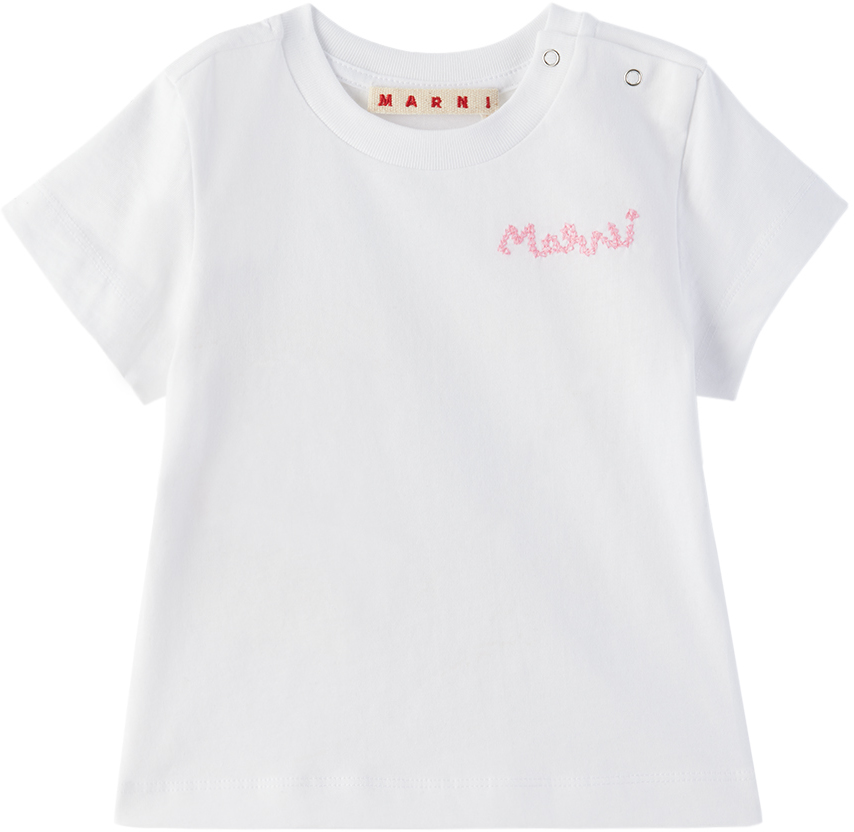 Marni Kids' Baby White Embroidered T-shirt In 0m100