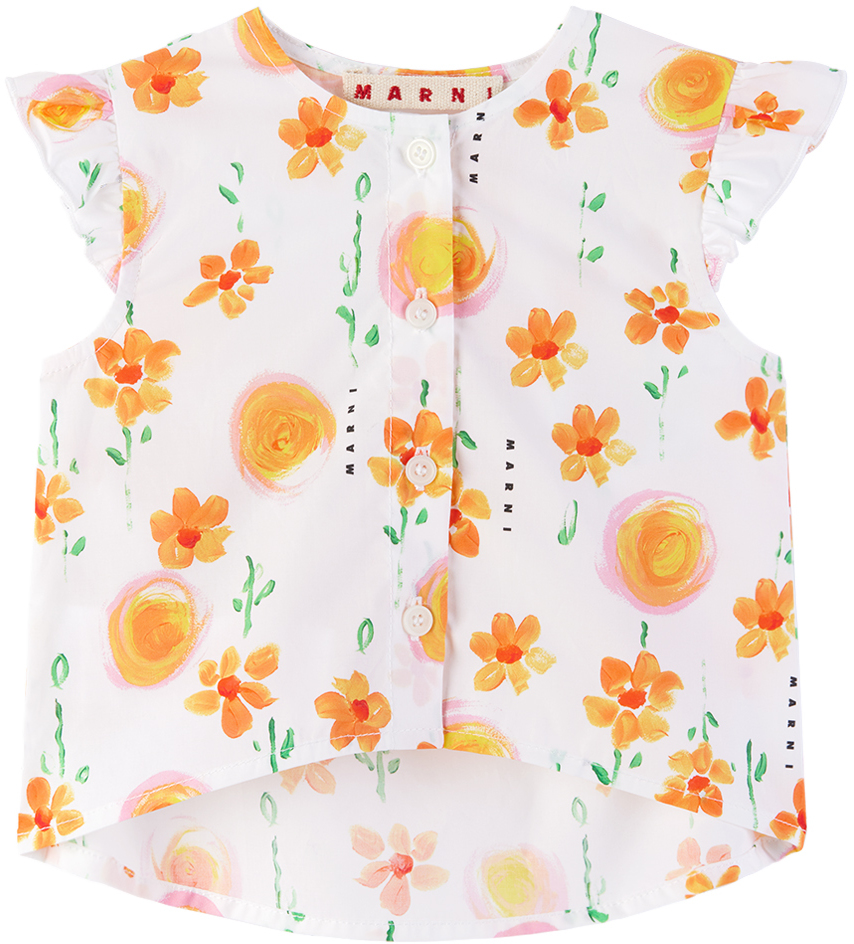 Shop Marni Baby White Floral Shirt In 0m100