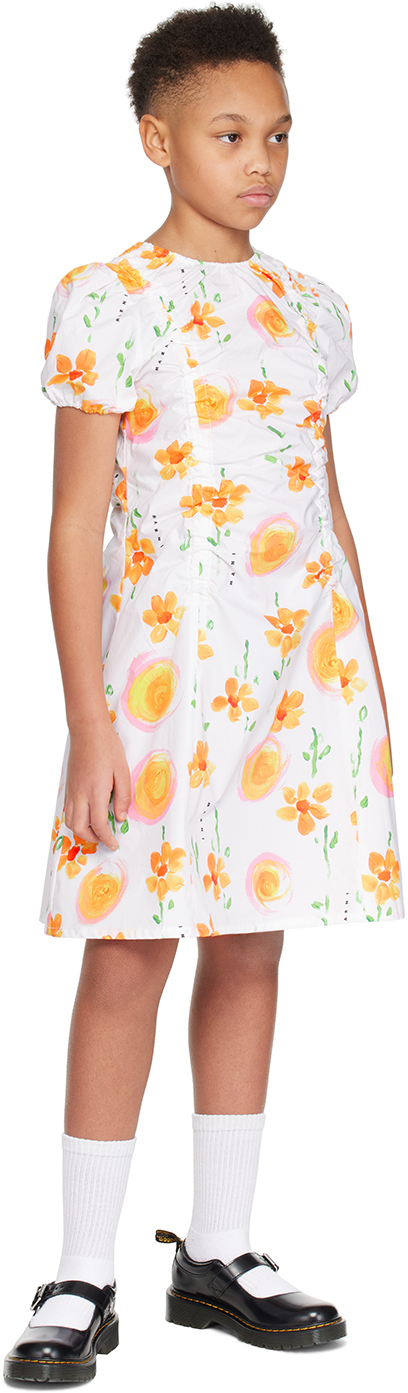 MARNI KIDS WHITE SHIRRED DRESS