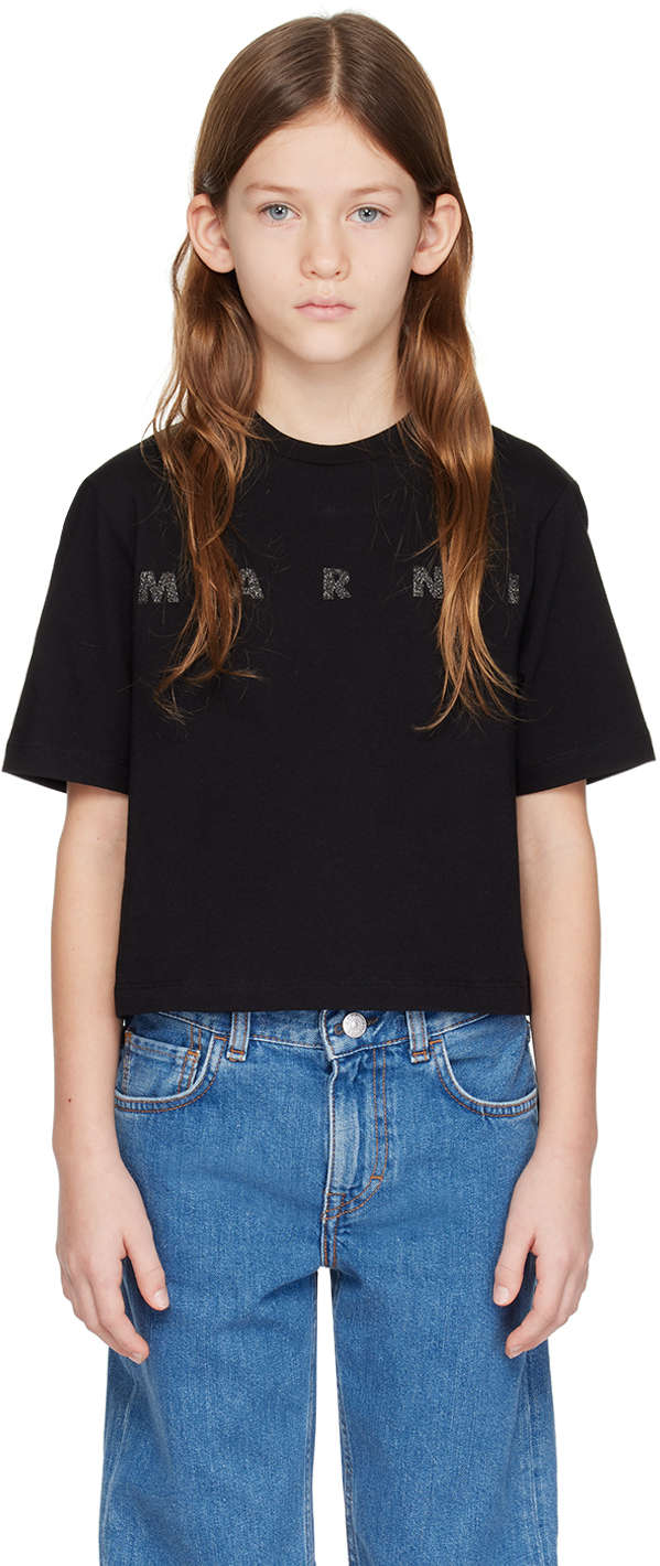 Kids Black Glittered T-Shirt by Marni on Sale