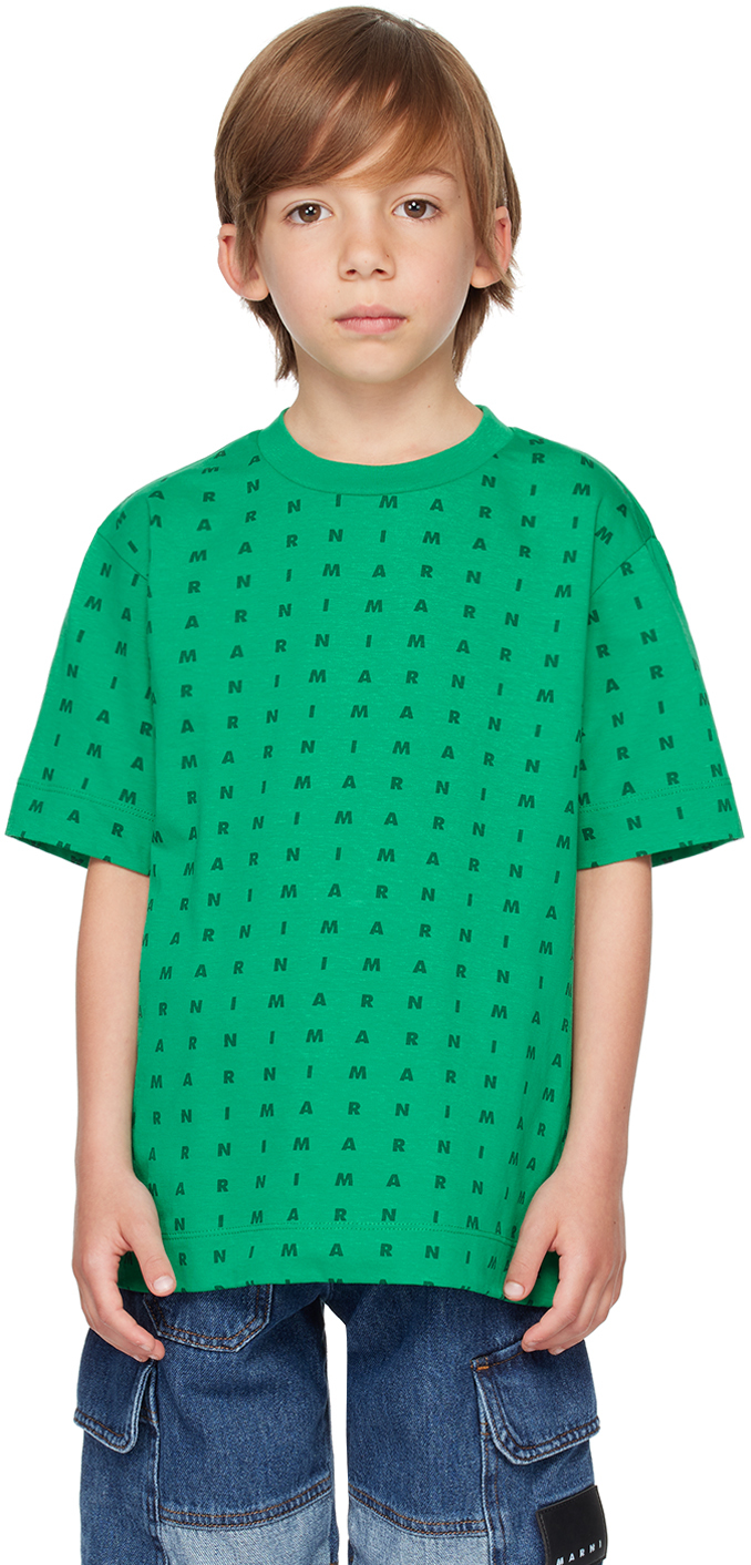 Shop Marni Kids Green Crewneck T-shirt In 0m535