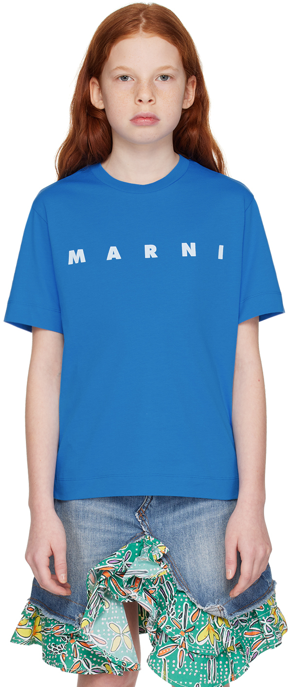 Marni Kids Blue Printed T-shirt In Gnawed Blue