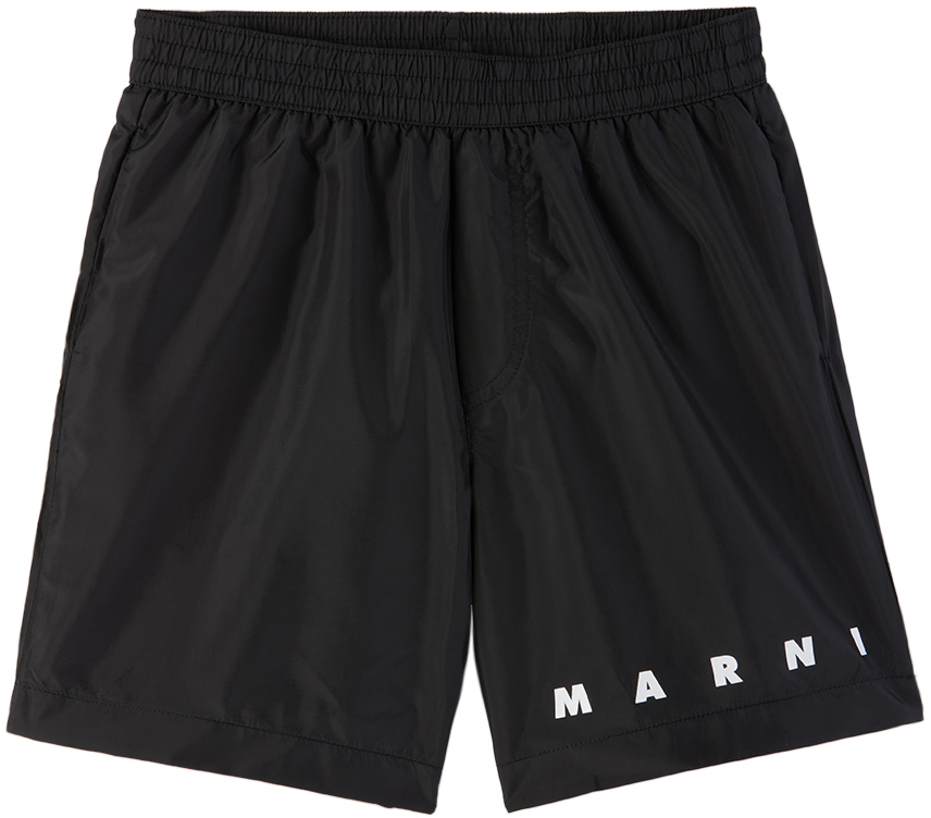 Shop Marni Kids Black Printed Swim Shorts In 0m900