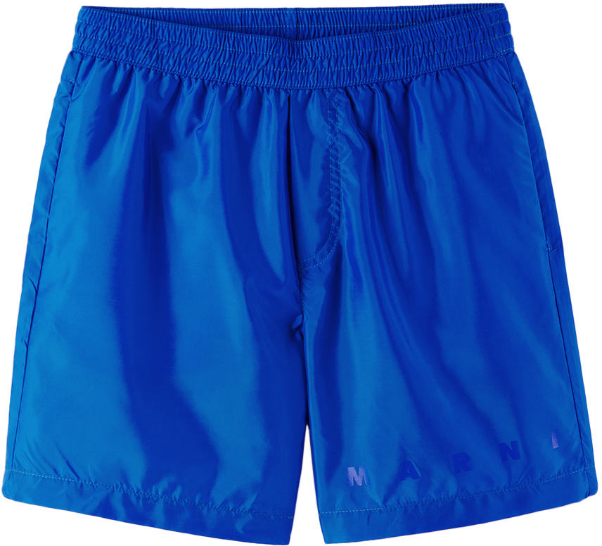 Shop Marni Kids Blue Printed Swim Shorts In 0m846