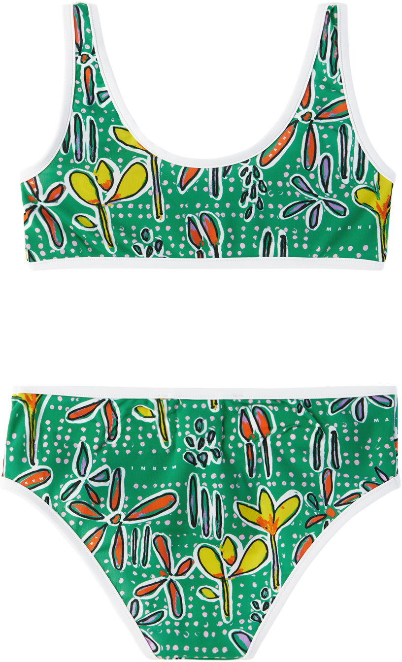 Marni Kids Green Carioca Print Bikini In 0m535