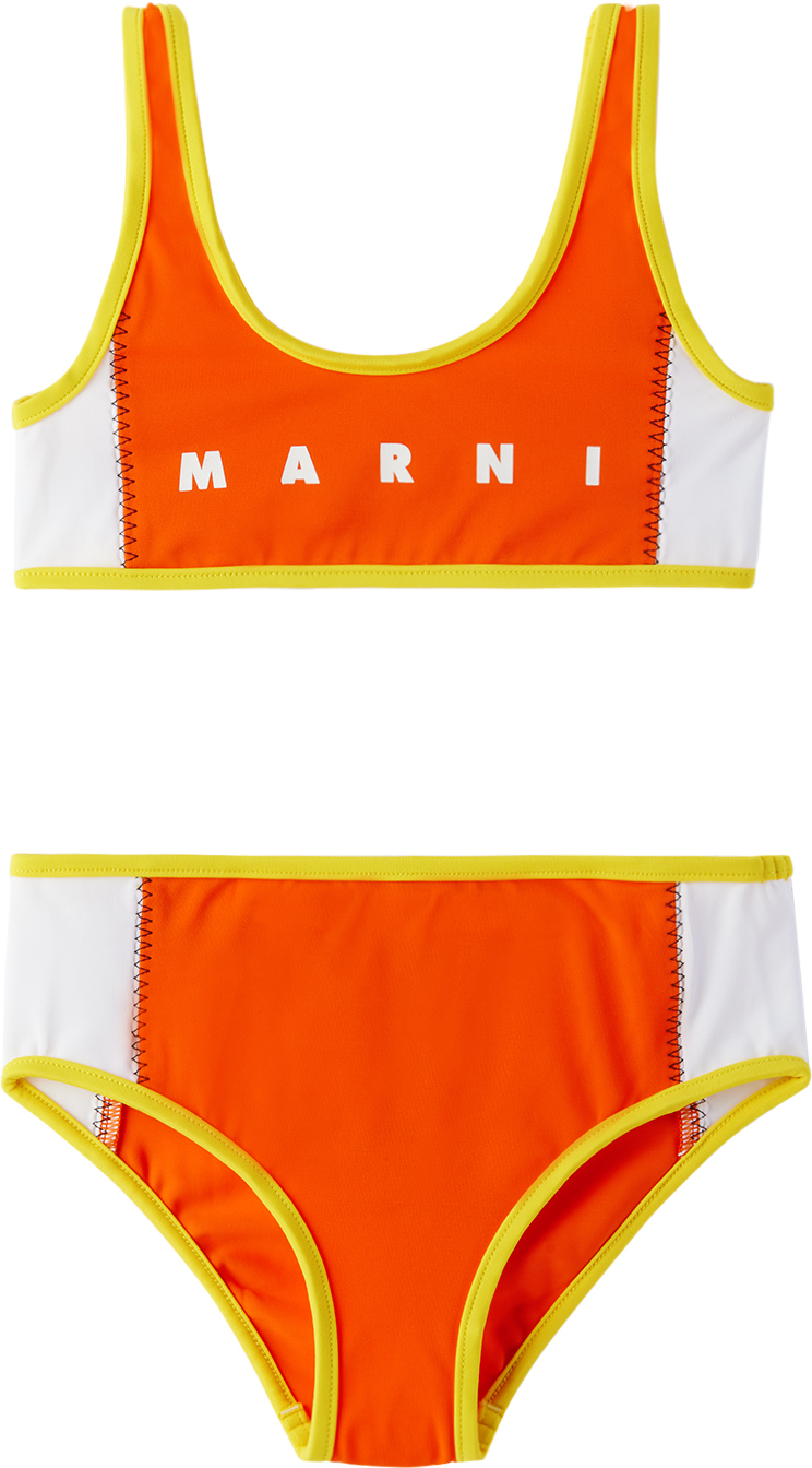 Marni Logo-print Panelled Bikini Set In Orange
