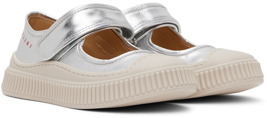 Marni Kids Silver Printed Sneakers In Silver