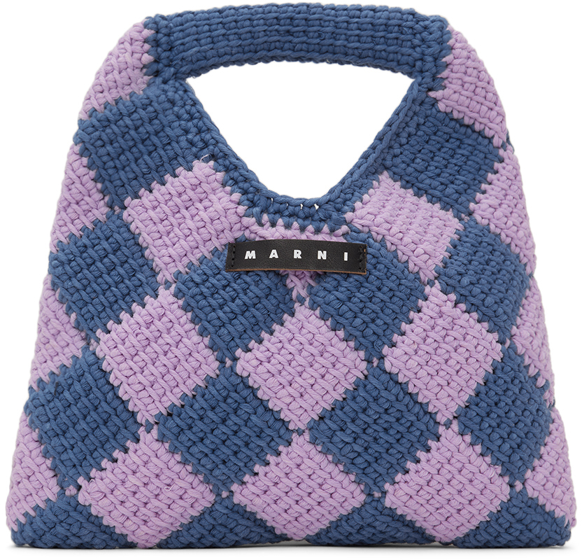 Marni Kids Purple & Blue Diamond Crochet Bag In 0m849