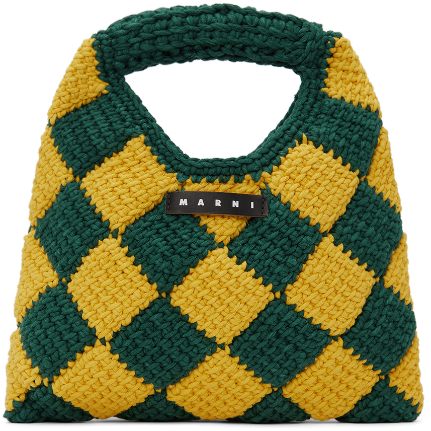 Marni Kids Yellow & Green Diamond Crochet Bag In 0m538