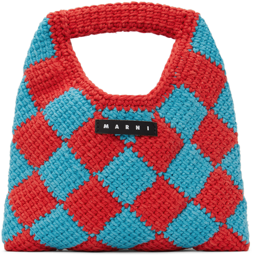 Marni Kids Red & Blue Diamond Crochet Bag In 0m430
