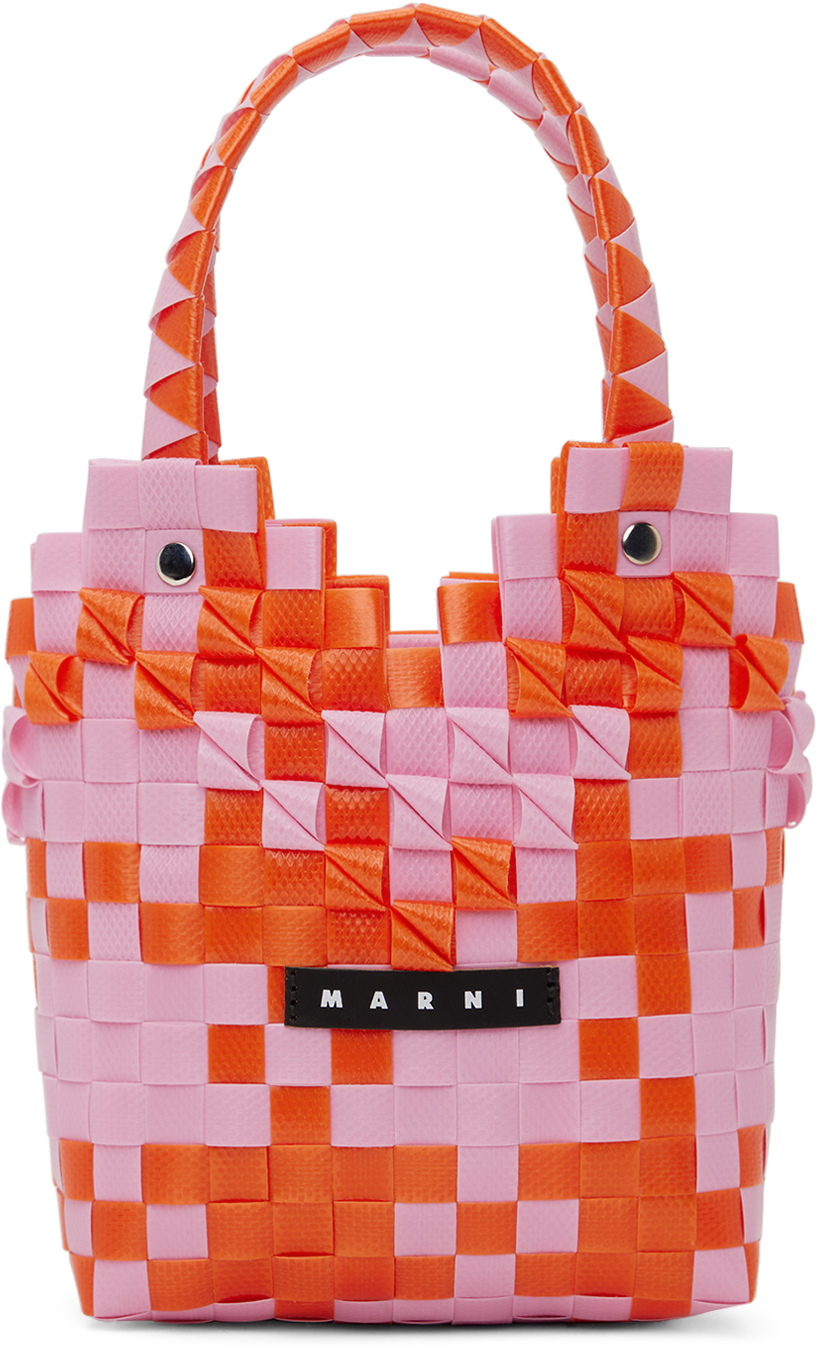 Marni Kids Pink & Orange Diamond Basket Bag In 0m429