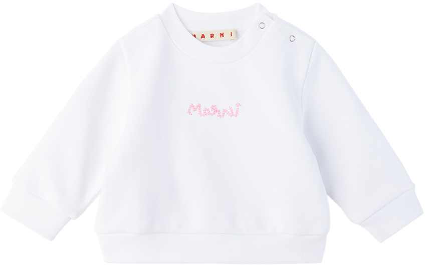 Shop Marni Baby White Embroidered Sweatshirt In 0m100
