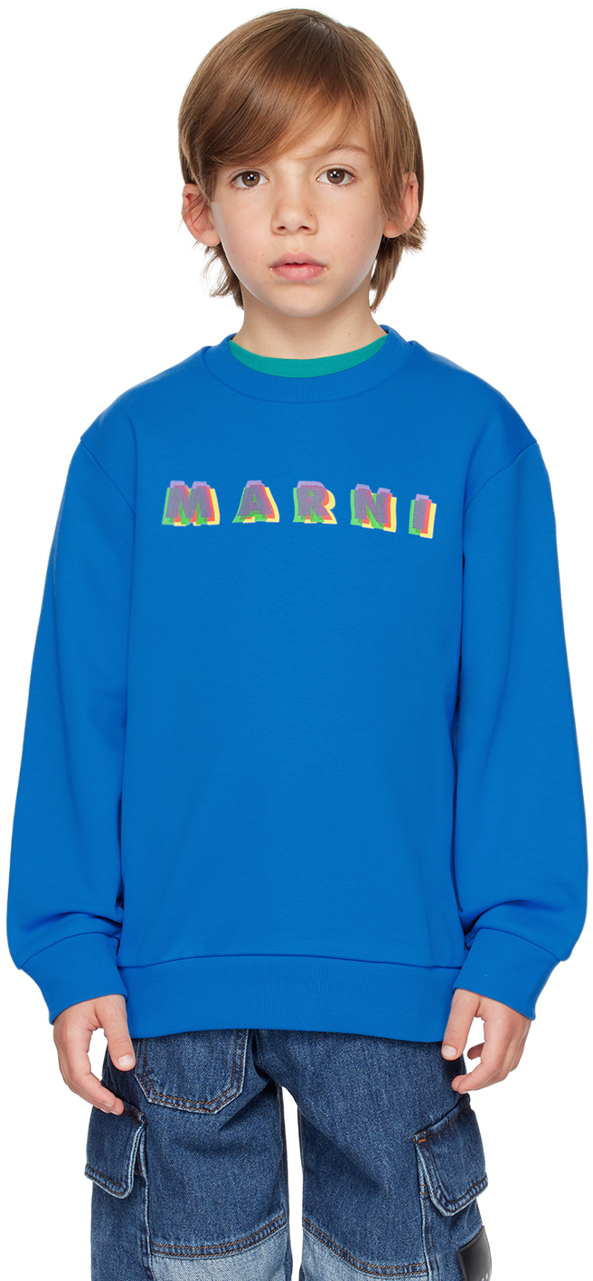 Shop Marni Kids Blue Crewneck Sweatshirt In 0m846