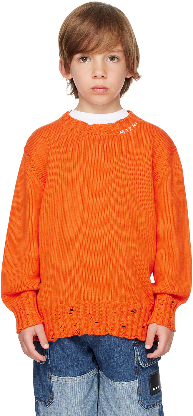 Shop Marni Kids Orange Embroidered Sweater In 0m429