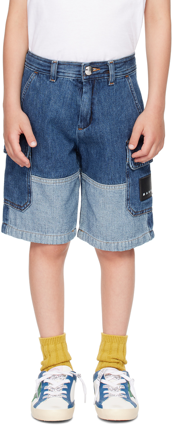 Marni Kids Blue Two-tone Denim Shorts