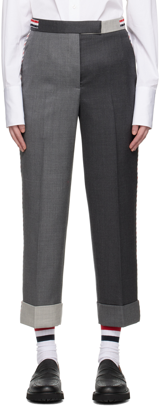 Shop Thom Browne Gray Paneled Trousers In 025 Dark Grey