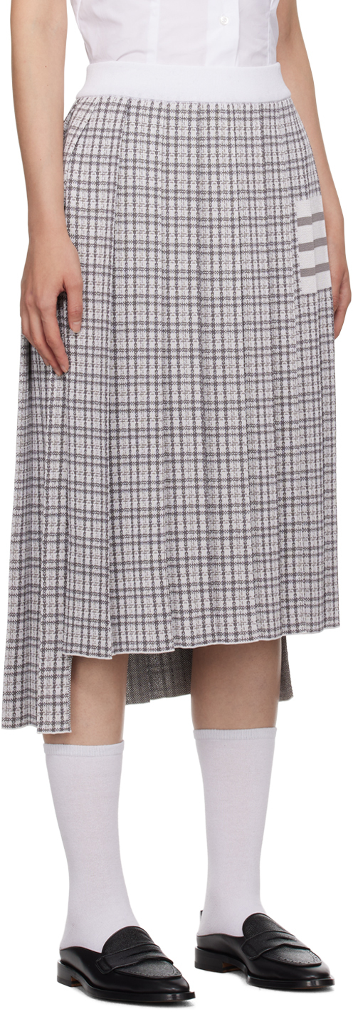 Thom Browne Pleated Jacquard-knit Silk And Cotton-blend Midi Skirt In 055 Lt Grey